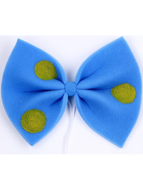 Карнавальный бант Клоуна синий с желтым горохом 25*20см,поролон