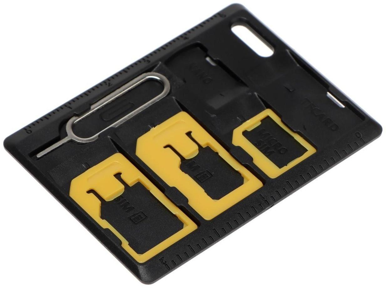 Картхолдер для сим-карт LuazON, скрепка, 3 SIM переходника, отсек для SIM и microSD, чёрный