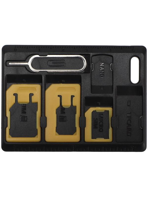 Картхолдер для сим-карт LuazON, скрепка, 3 SIM переходника, отсек для SIM и microSD, чёрный