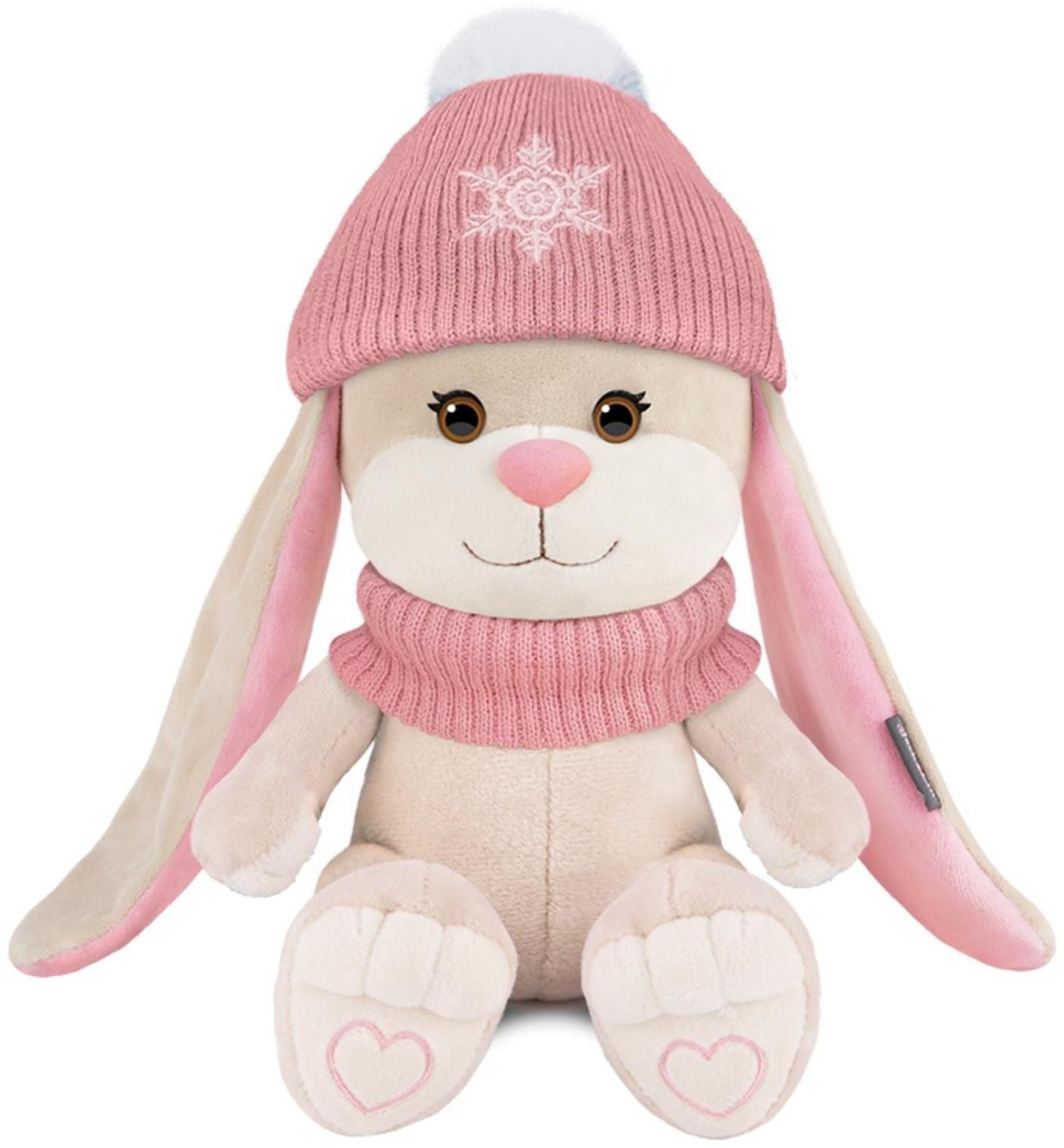 Мягкая игрушка «Зайка в розовом шарфе и шапочке со снежинкой», 20 см