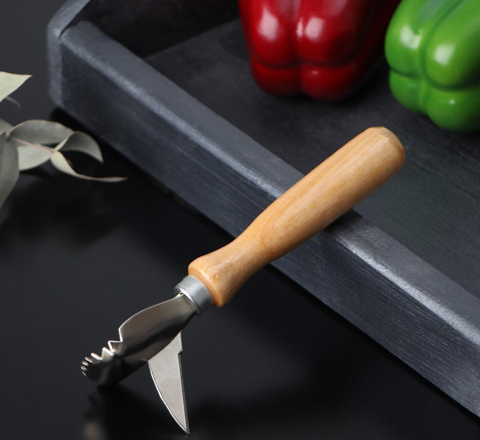 Рыбочистка с ножом для вспарывания «Традиционная», 15×4,5 см, с лакированной деревянной ручкой