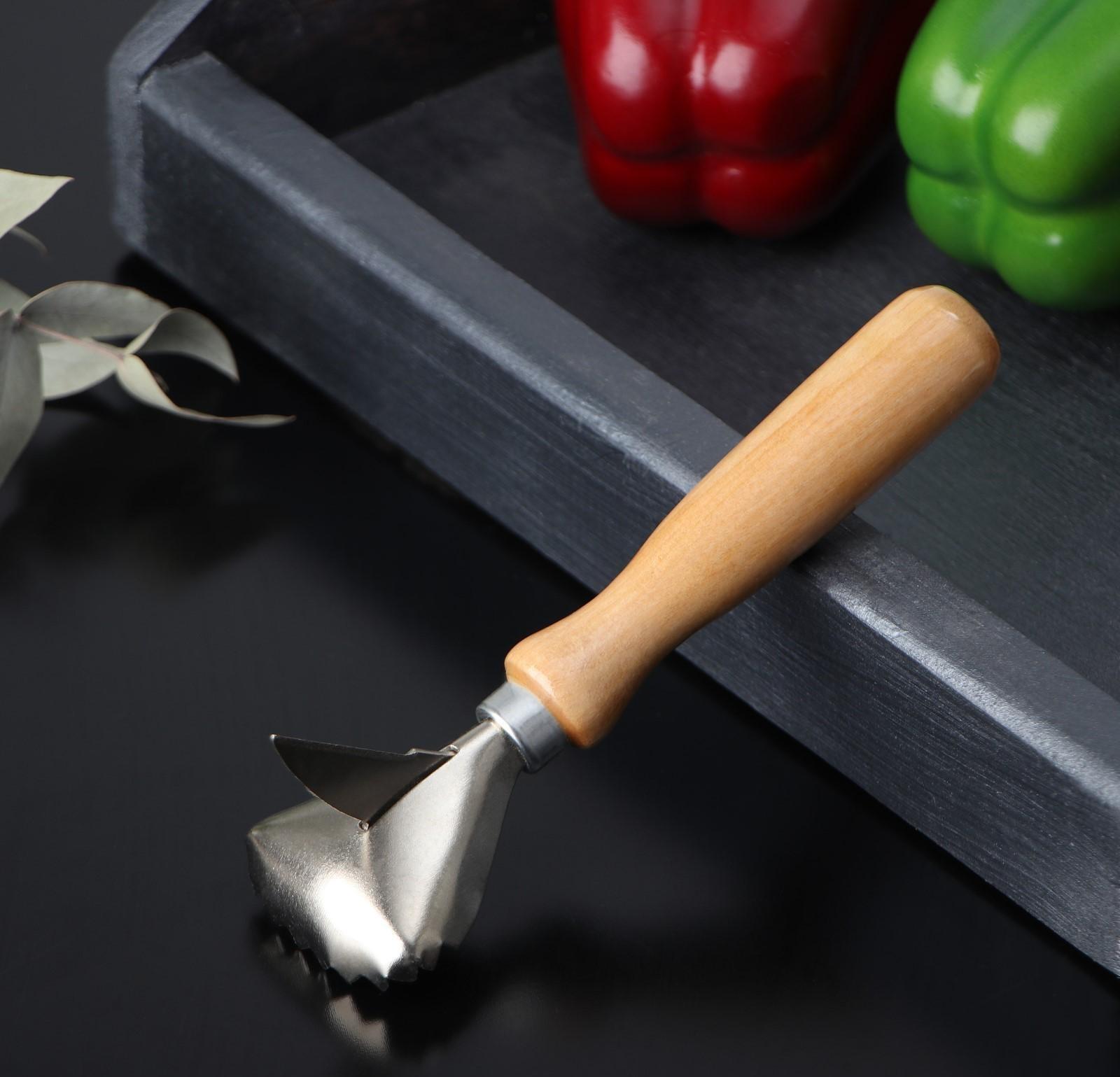 Рыбочистка с ножом для вспарывания «Традиционная», 15×4,5 см, с лакированной деревянной ручкой