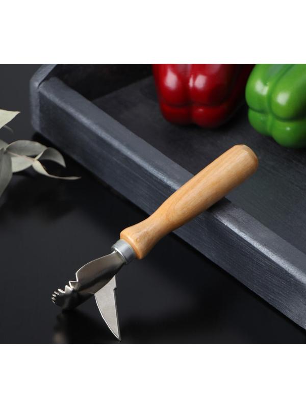 Рыбочистка с ножом для вспарывания «Традиционная», 15×4,5 см, с лакированной деревянной ручкой