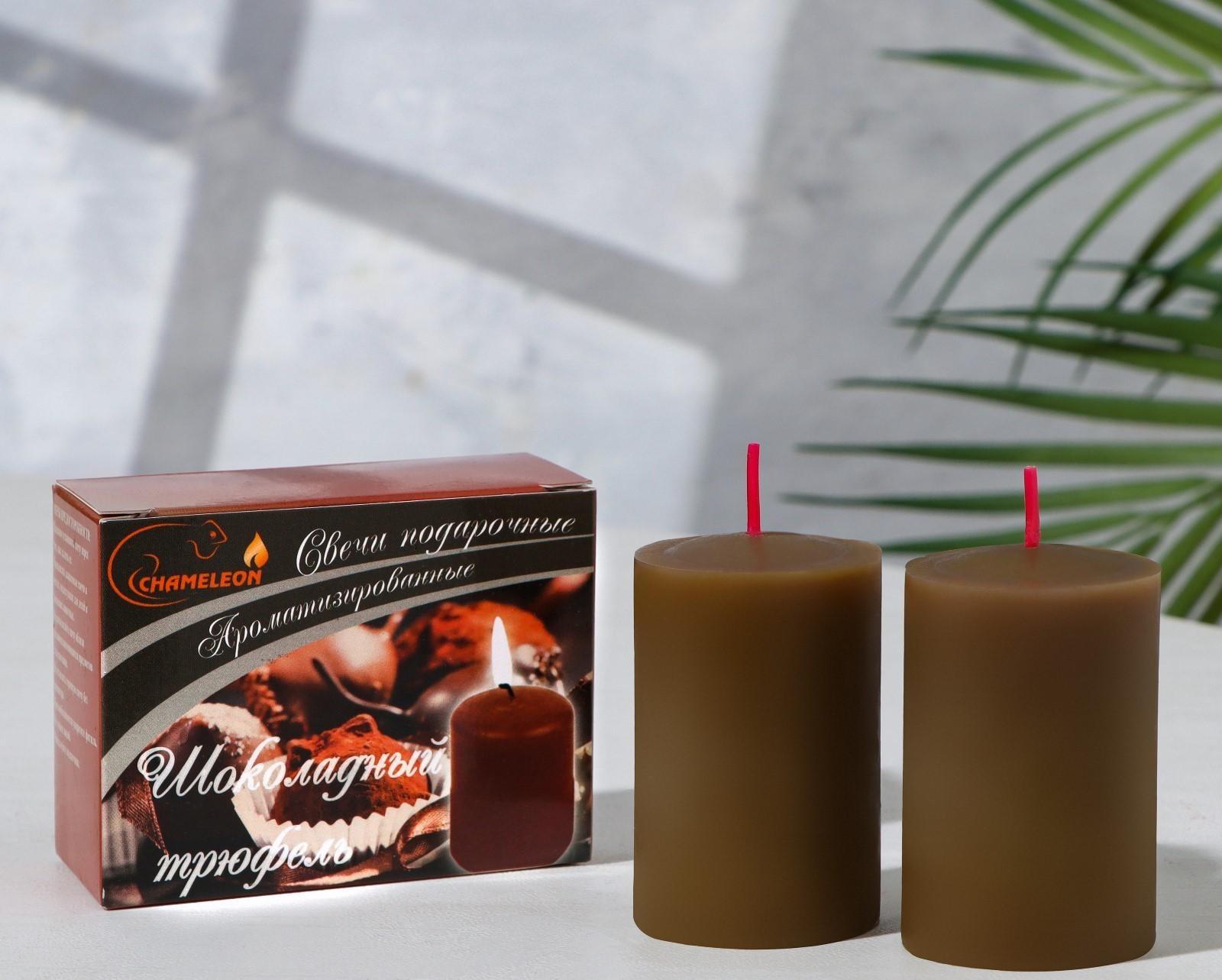 Набор свечей-столбиков 2 шт, 4х6 см, шоколадный трюфель