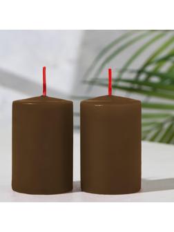 Набор свечей-столбиков 2 шт, 4х6 см, шоколадный трюфель
