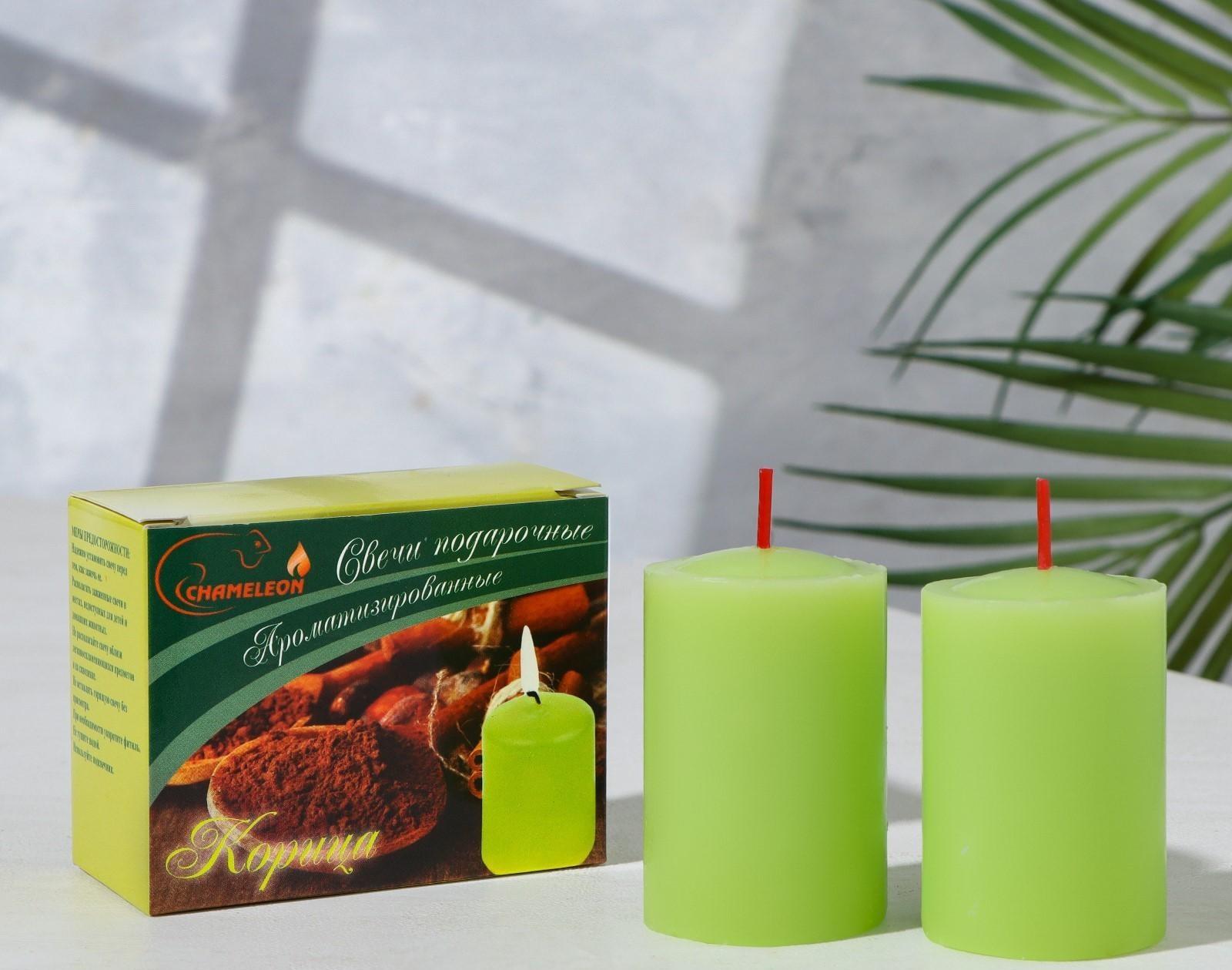 Набор свечей-столбиков 2 шт, 4х6 см, корица