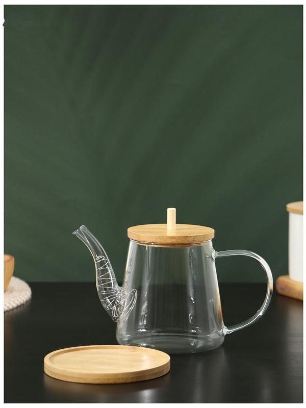 Чайник стеклянный заварочный с бамбуковой крышкой и металлическим фильтром BellaTenero «Бамбук», 600 мл, 19×11,3×12,2 см