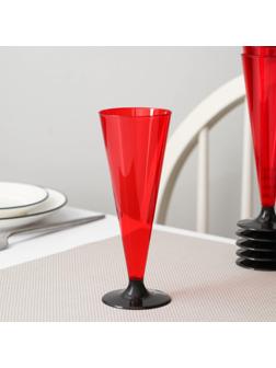 Фужер одноразовый «Конус», 150-180 мл, 6 шт в упаковке, цвет красный с чёрной ножкой