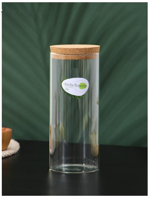 Банка стеклянная для сыпучих продуктов с пробковой крышкой «Классика», 1 л, 8,5×21 см