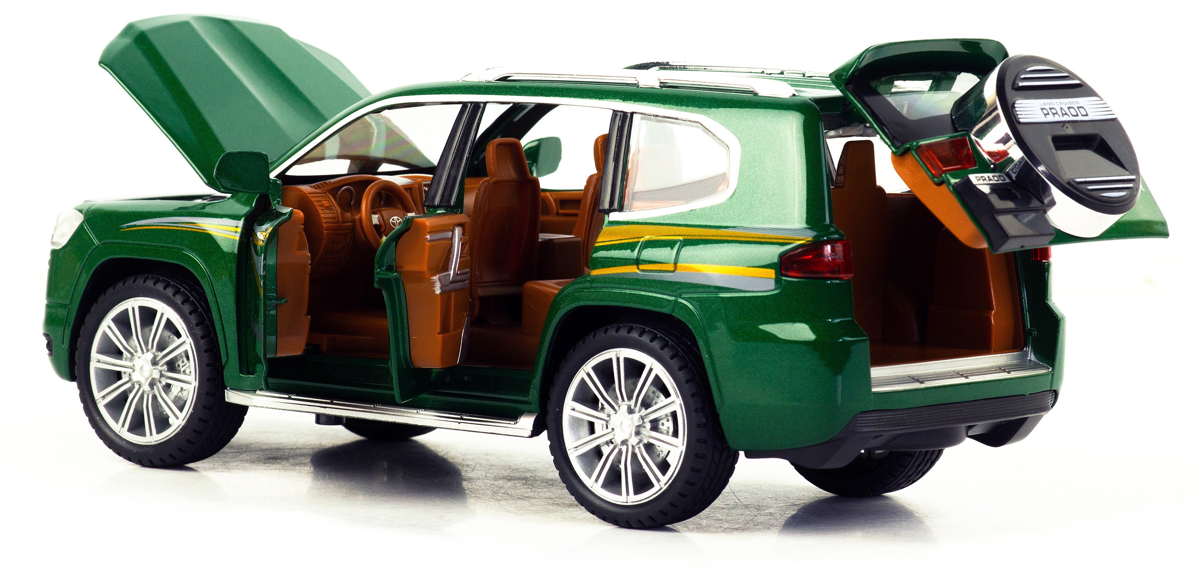 Металлическая машинка Model Car 1:24 «Toyota Land Cruiser Prado» 5524, 21 см., инерционная, свет, звук / Зеленый