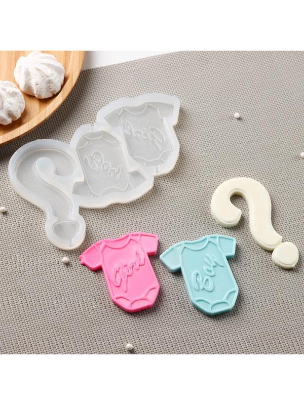 Силиконовая форма «Мальчик или девочка?», 16,5×10,5 см, знак 5,5×9,5 см, распашёнка 6,5×6,5 см, цвет прозрачный