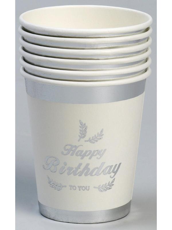 Стакан бумажный «С днём рождения», в наборе 6 штук, серебряный