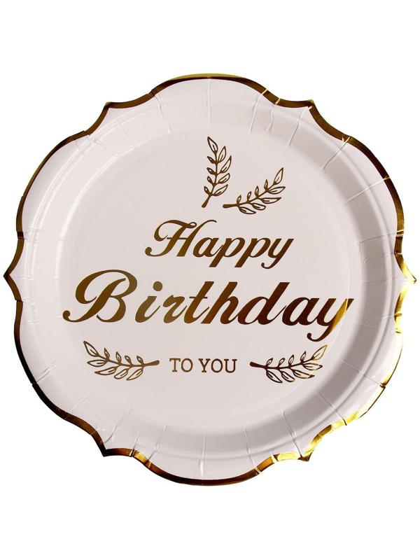 Тарелки бумажные «С днём рождения», в наборе 6 штук, цвет золото