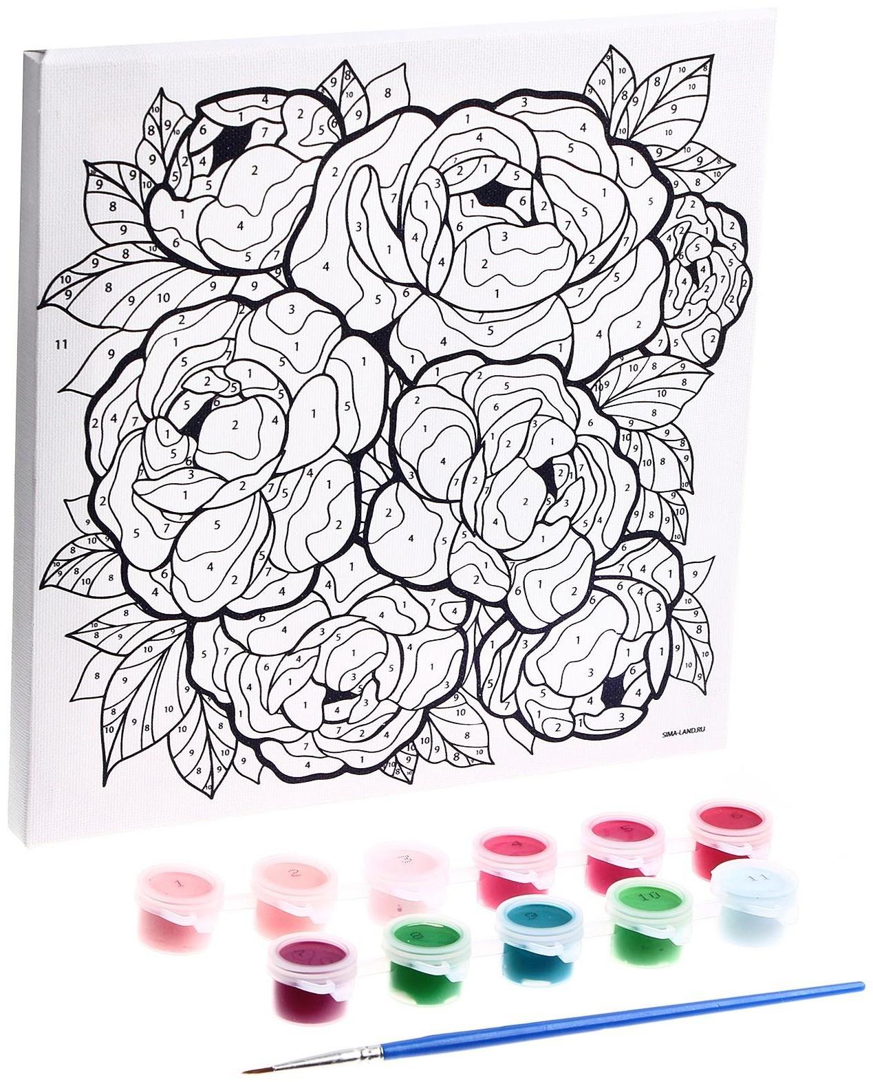 Картина по номерам на холсте с подрамником «Букет пионов», 20х20 см