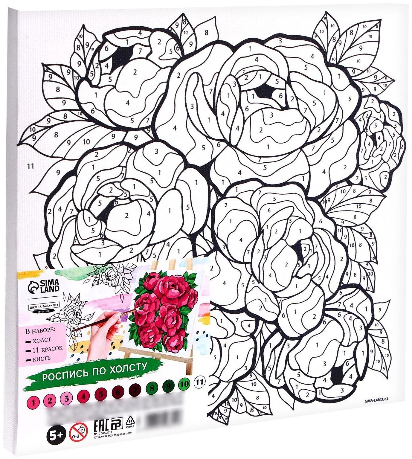 Картина по номерам на холсте с подрамником «Букет пионов», 20х20 см