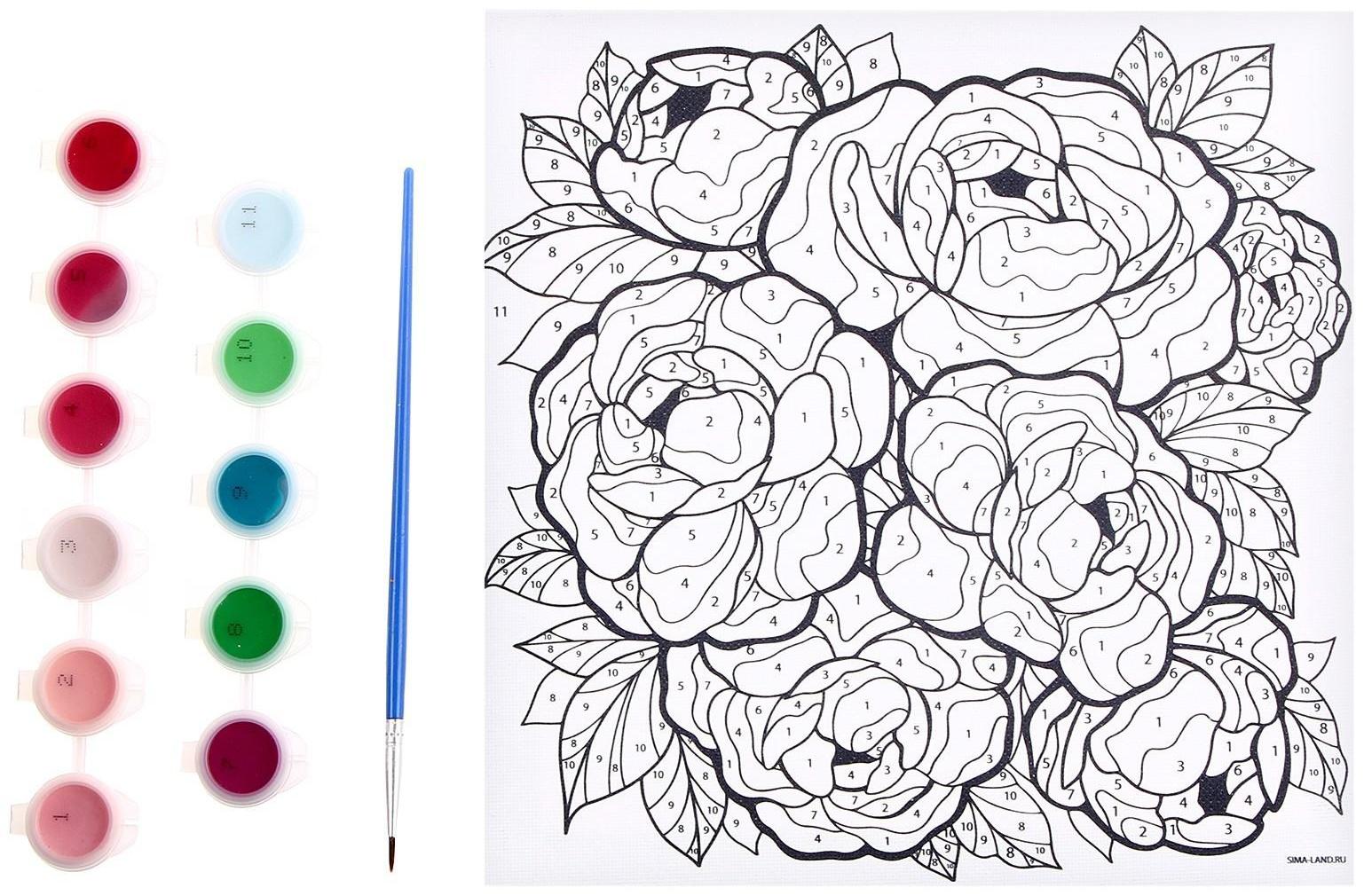 Картина по номерам на холсте с подрамником «Букет пионов», 20х20 см