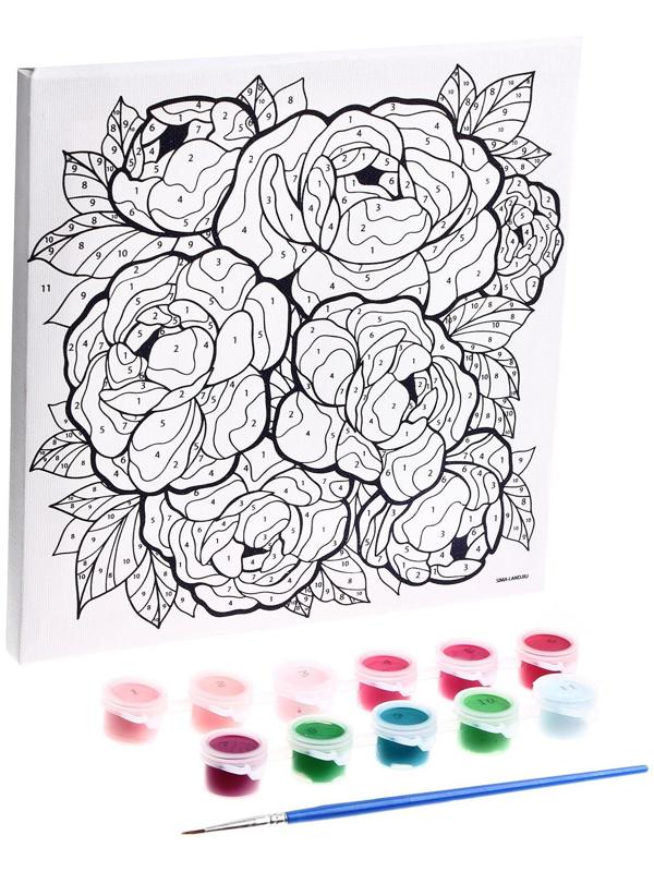 Картина по номерам на холсте с подрамником «Букет пионов», 20х20 см