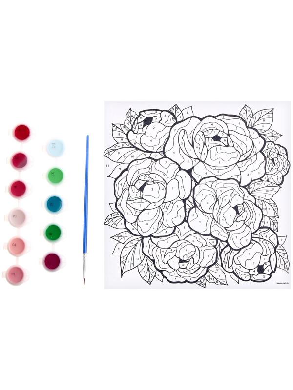 Картина по номерам на холсте с подрамником «Букет пионов», 20х20 см