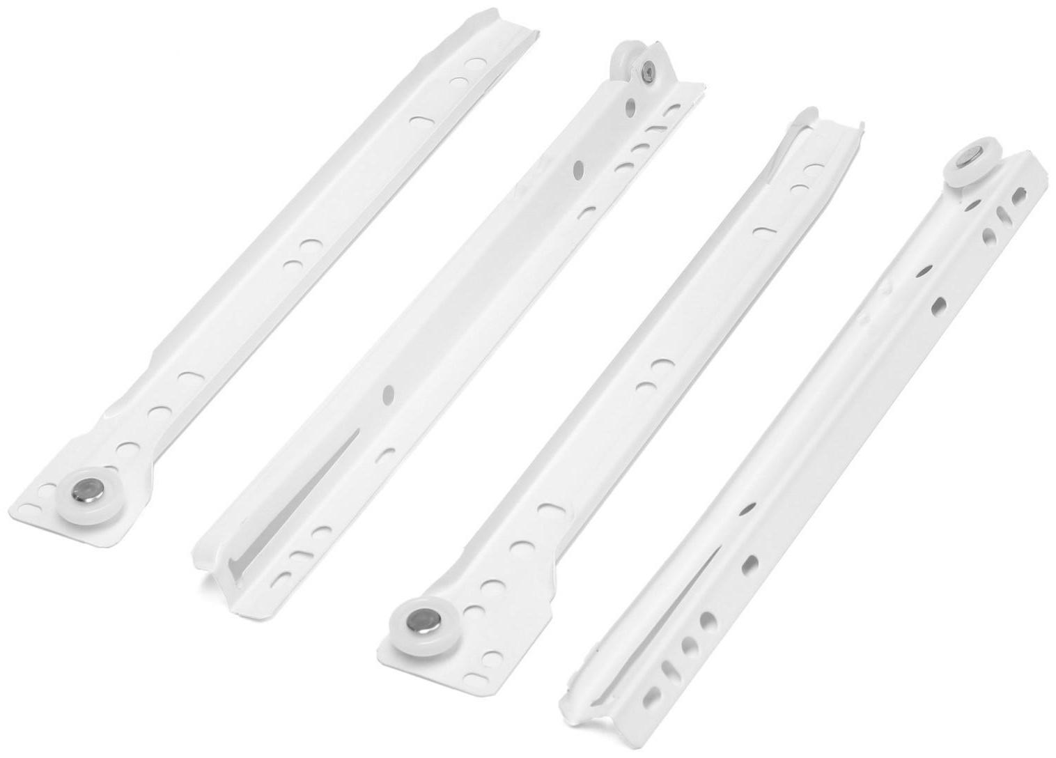 Роликовые направляющие ТУНДРА, L=250 мм, толщина 0,8 мм, белые, 2 шт.