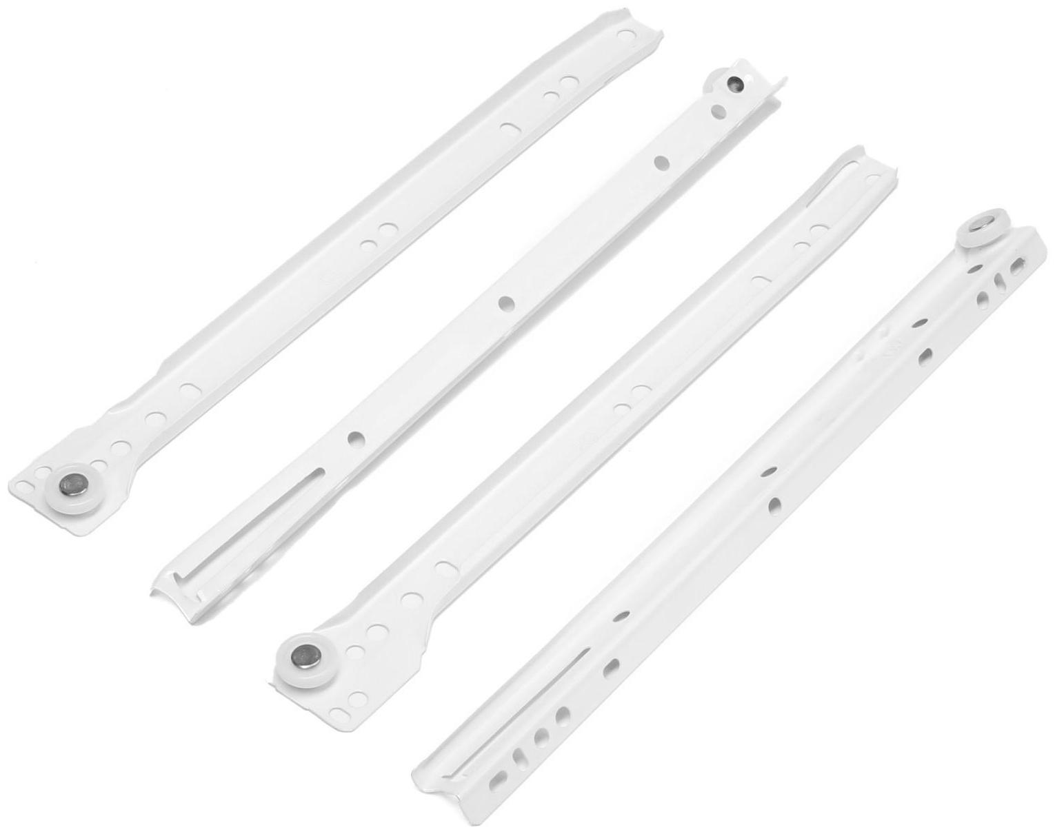 Роликовые направляющие ТУНДРА, L=300 мм, толщина 0,8 мм, белые, 2 шт.