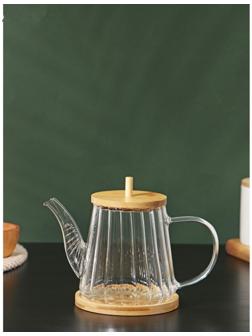 Чайник стеклянный заварочный с бамбуковой крышкой и металлическим фильтром «Эко», 550 мл, 19×11×12,5 см