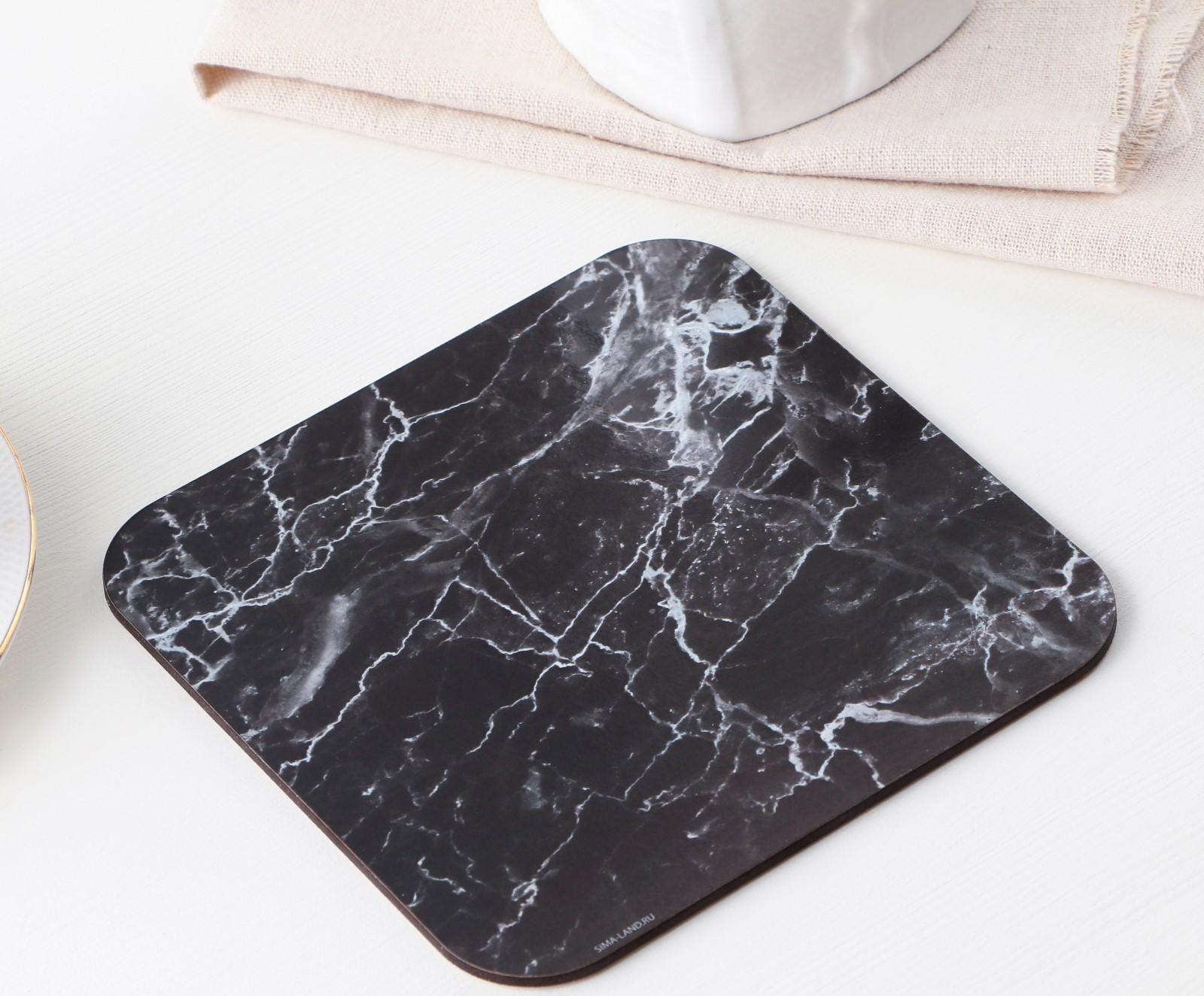 Подставка под горячее квадратная «Черный мрамор», 15х15 см