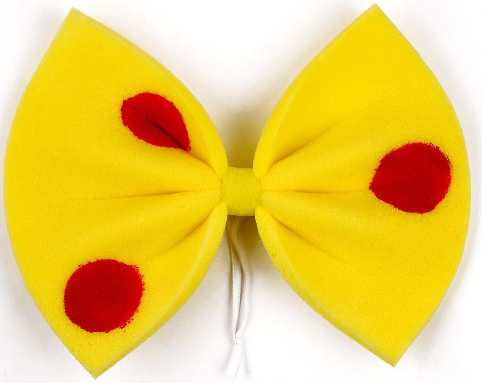 Карнавальный бант Клоуна желтый с красным горохом 25*20см,поролон