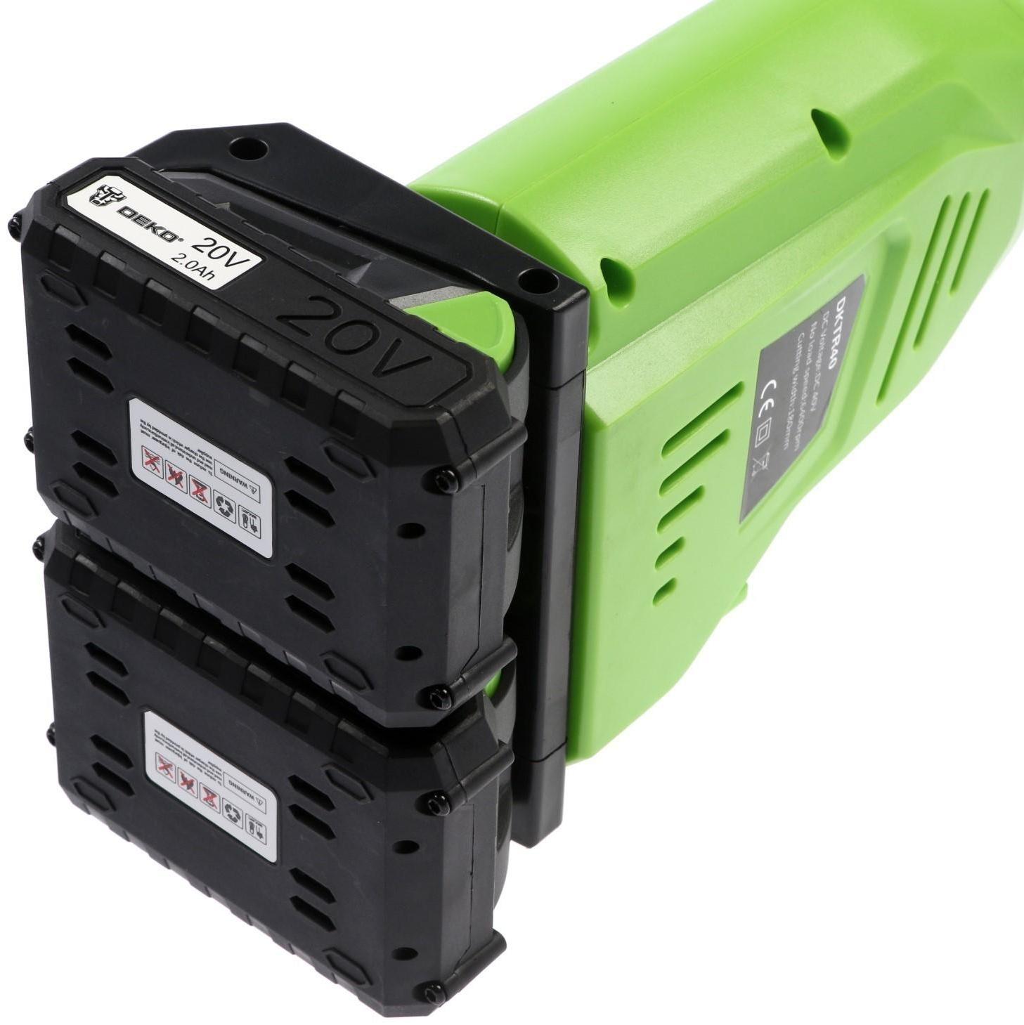 Триммер аккумуляторный DEKO DKTR40, 2 в 1, 40 В, Li-Ion, 2х2 ач, 6400 об/мин, до 30 мин