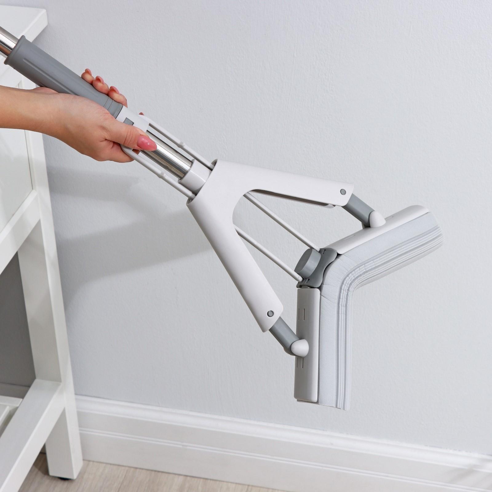 Швабра для мытья пола со складным отжимом Raccoon, насадка ПВА 28×6 см, стальной 3-х секционный черенок 130 см