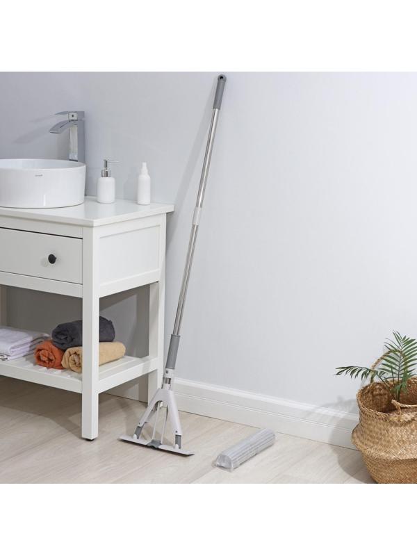 Швабра для мытья пола со складным отжимом Raccoon, насадка ПВА 28×6 см, стальной 3-х секционный черенок 130 см