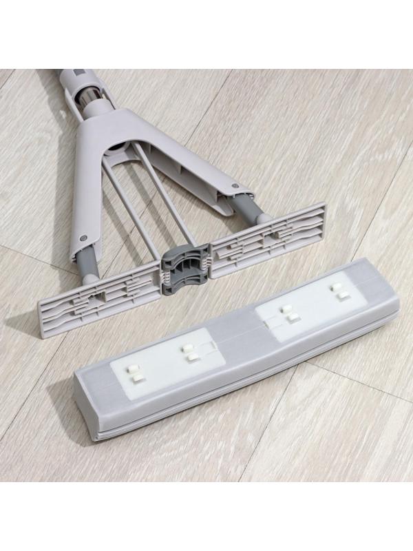 Швабра для мытья пола со складным отжимом Raccoon, насадка ПВА 28×6 см, стальной 3-х секционный черенок 130 см