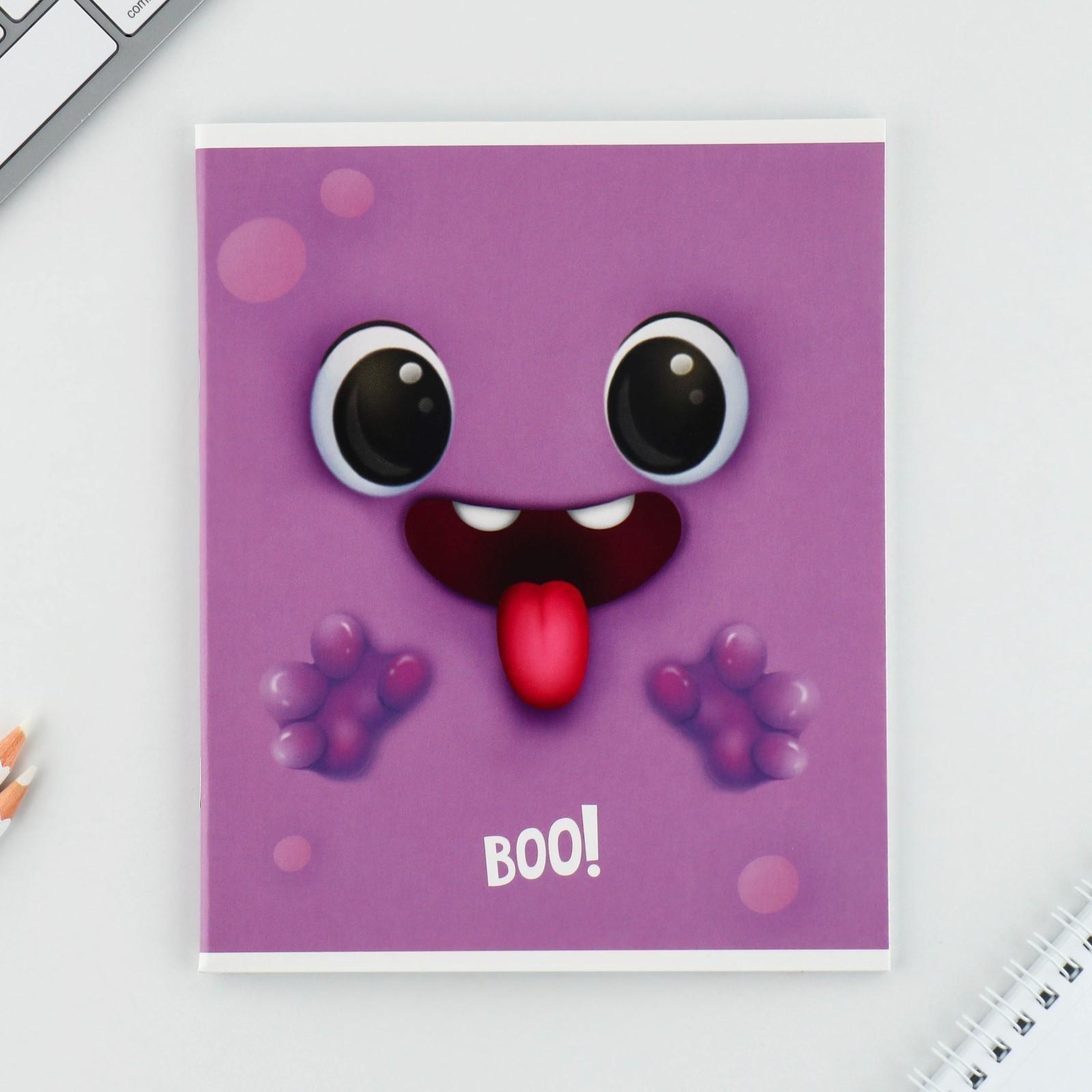 Тетрадь А5, 48 л на скрепке МИКС «Boo!», обложка мелованный картон 230 гр., внутренний блок №1, в клетку 80 гр., белизна 96% / 1 шт.