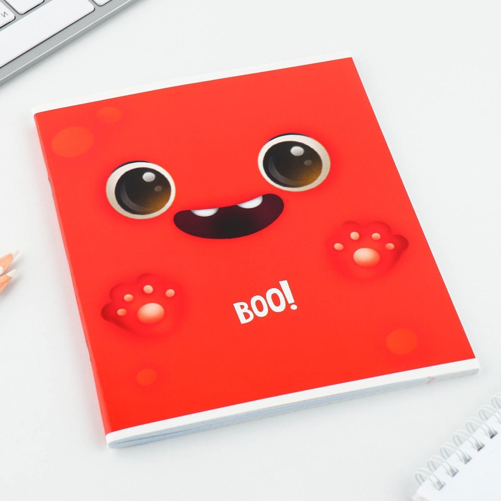 Тетрадь А5, 48 л на скрепке МИКС «Boo!», обложка мелованный картон 230 гр., внутренний блок №1, в клетку 80 гр., белизна 96% / 1 шт.