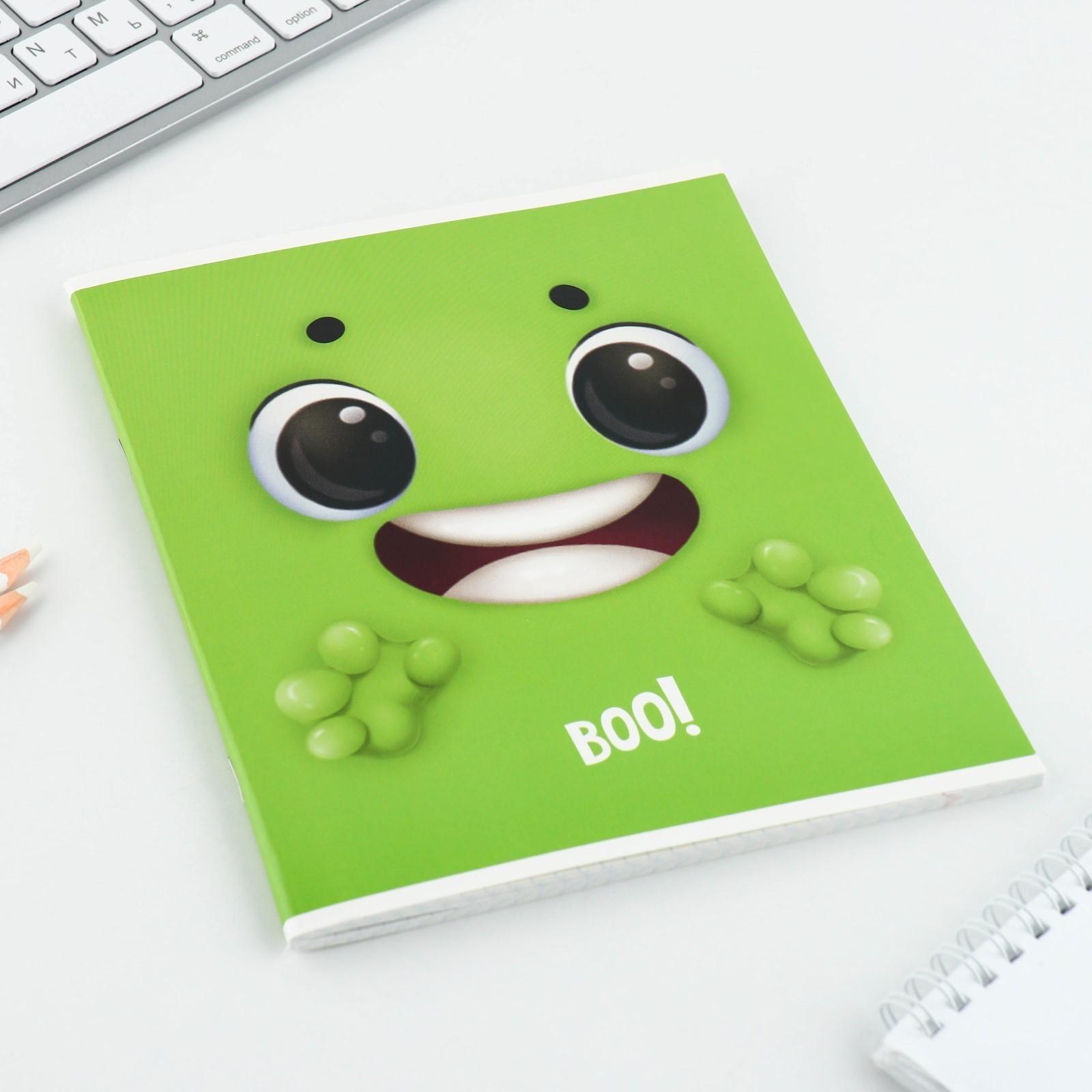 Тетрадь А5, 48 л на скрепке МИКС «Boo!», обложка мелованный картон 230 гр., внутренний блок №1, в клетку 80 гр., белизна 96% / 1 шт.