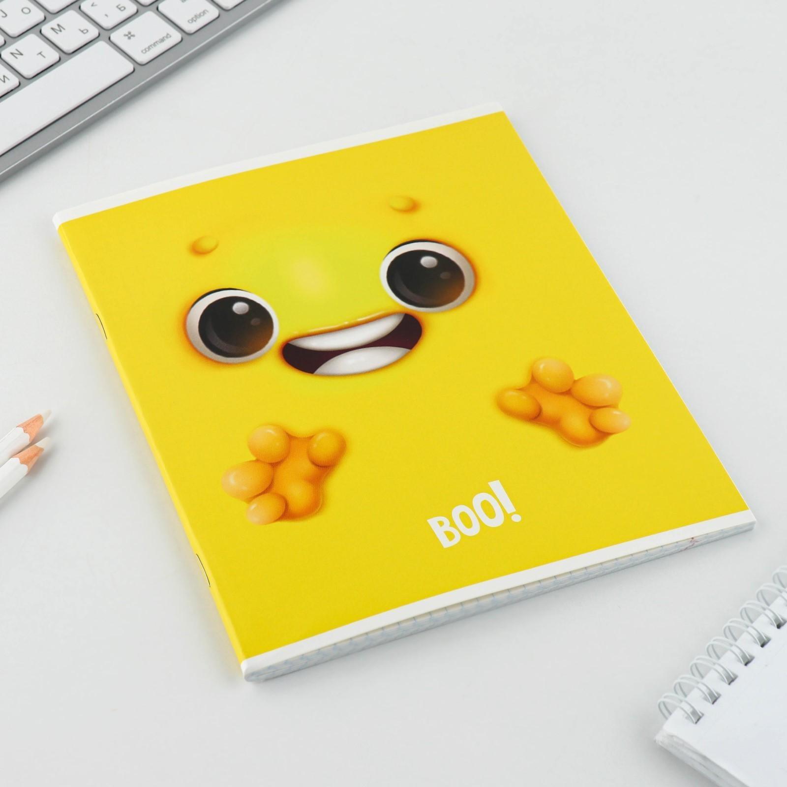 Тетрадь А5, 48 л на скрепке МИКС «Boo!», обложка мелованный картон 230 гр., внутренний блок №1, в клетку 80 гр., белизна 96% / 1 шт.