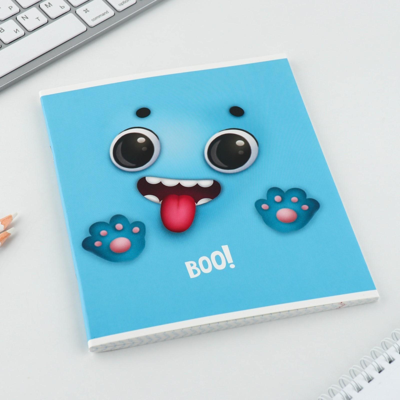 Тетрадь А5, 48 л на скрепке МИКС «Boo!», обложка мелованный картон 230 гр., внутренний блок №1, в клетку 80 гр., белизна 96% / 1 шт.