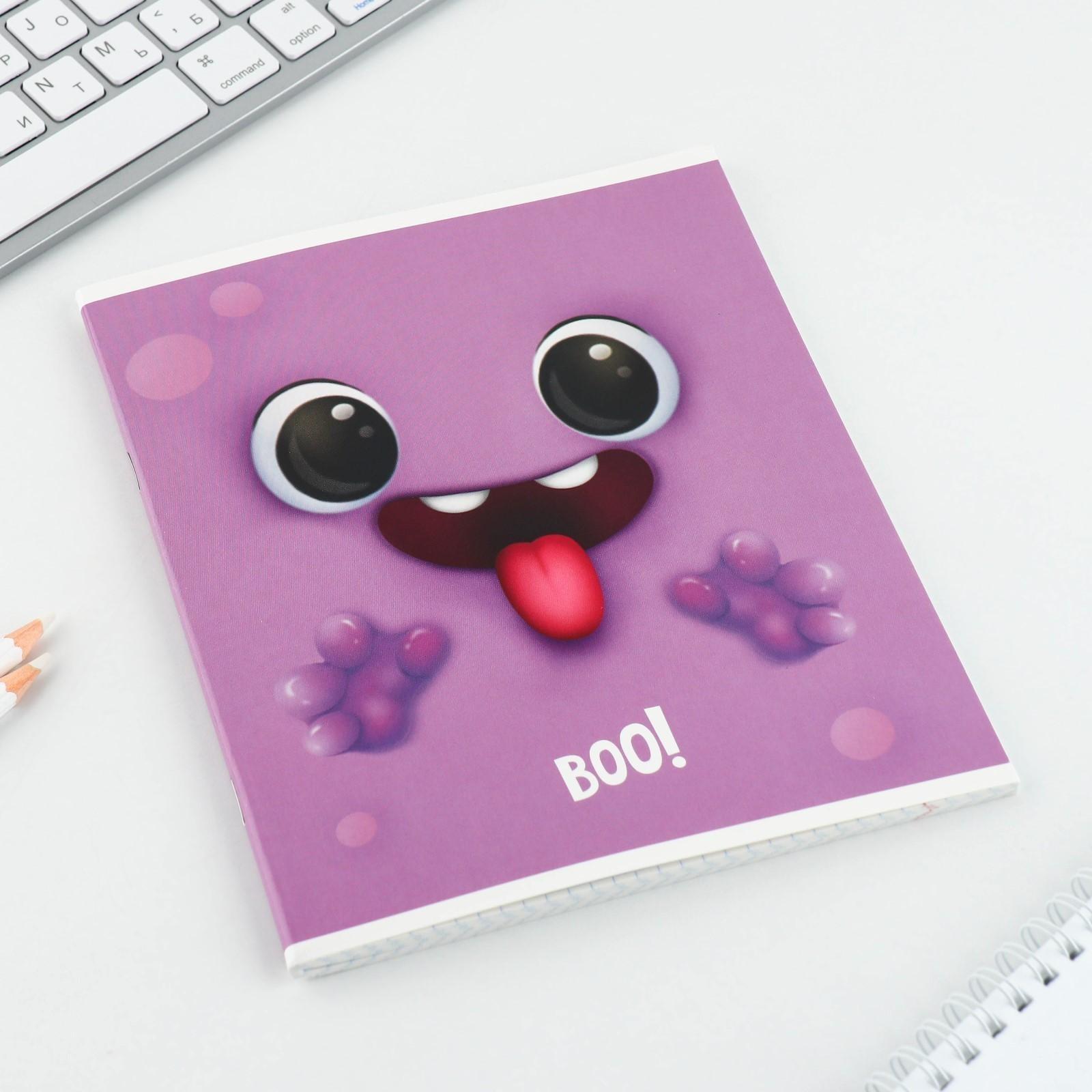 Тетрадь А5, 48 л на скрепке МИКС «Boo!», обложка мелованный картон 230 гр., внутренний блок №1, в клетку 80 гр., белизна 96% / 1 шт.