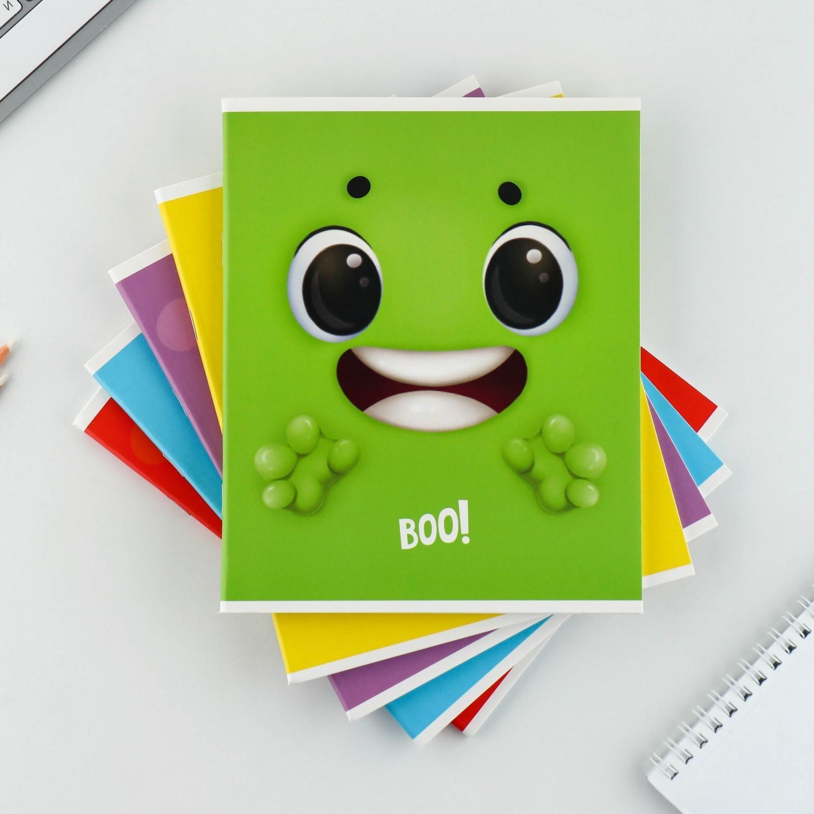 Тетрадь А5, 48 л на скрепке МИКС «Boo!», обложка мелованный картон 230 гр., внутренний блок №1, в клетку 80 гр., белизна 96% / 1 шт.