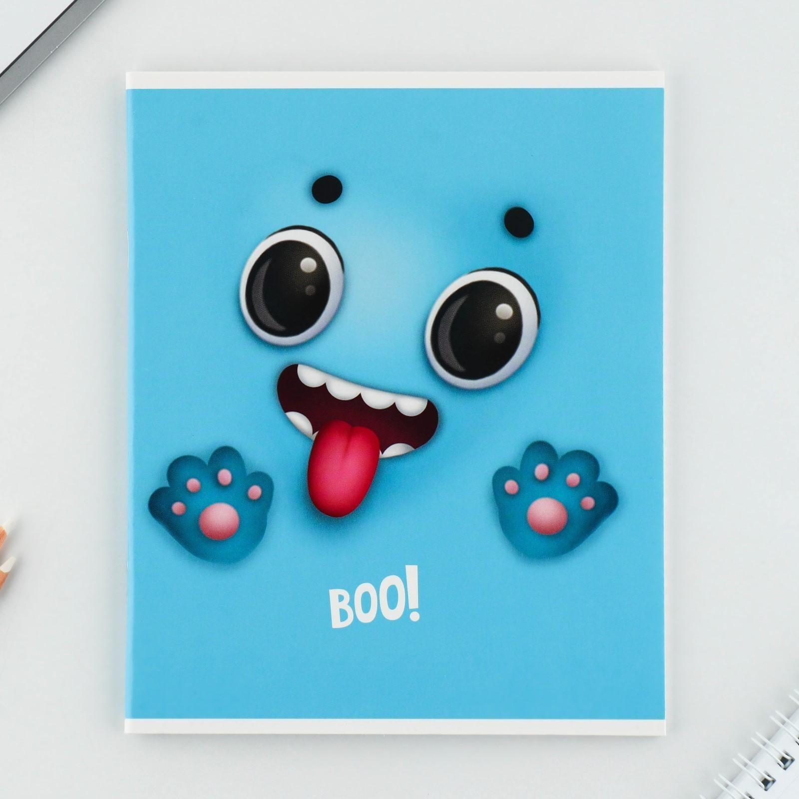 Тетрадь А5, 48 л на скрепке МИКС «Boo!», обложка мелованный картон 230 гр., внутренний блок №1, в клетку 80 гр., белизна 96% / 1 шт.