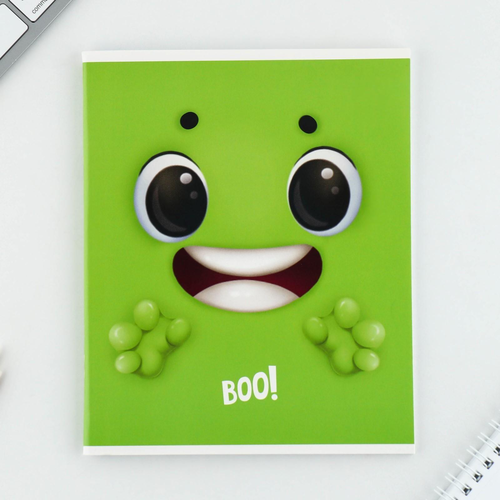 Тетрадь А5, 48 л на скрепке МИКС «Boo!», обложка мелованный картон 230 гр., внутренний блок №1, в клетку 80 гр., белизна 96% / 1 шт.