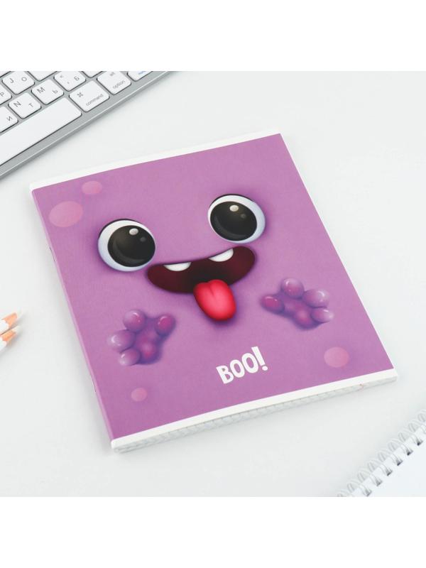 Тетрадь А5, 48 л на скрепке МИКС «Boo!», обложка мелованный картон 230 гр., внутренний блок №1, в клетку 80 гр., белизна 96% / 1 шт.