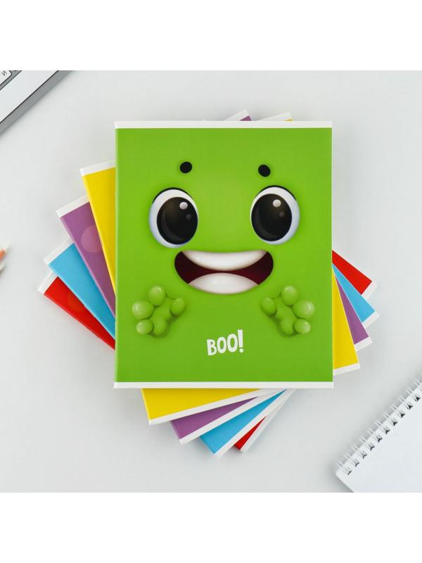 Тетрадь А5, 48 л на скрепке МИКС «Boo!», обложка мелованный картон 230 гр., внутренний блок №1, в клетку 80 гр., белизна 96% / 1 шт.