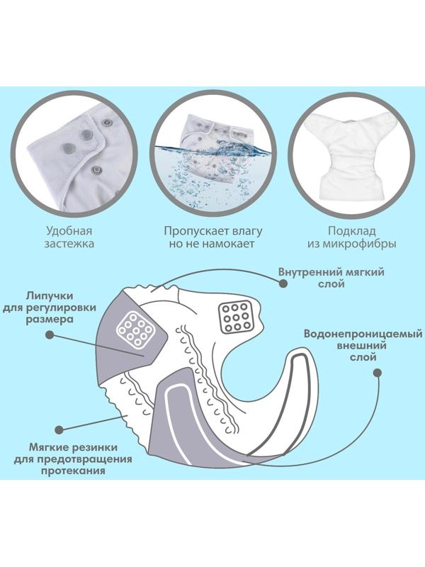 Многоразовый подгузник, флис, цвет светло серый