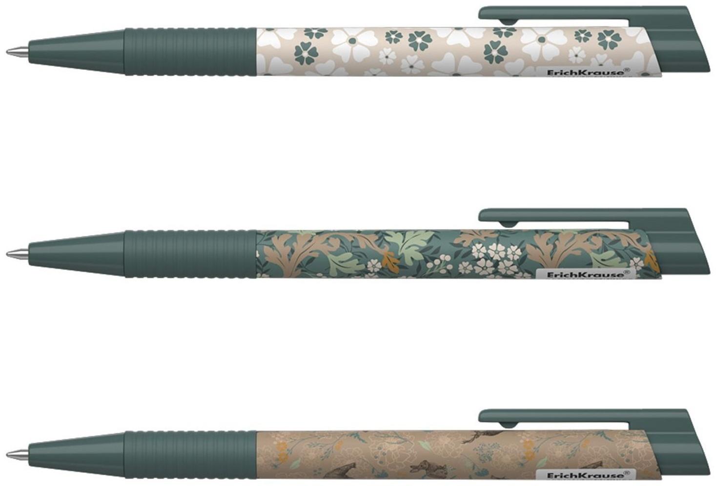 Ручка шариковая автом. ErichKrause Natural Life Matic&Grip, узел 0.7 мм, грип, черн. Синие