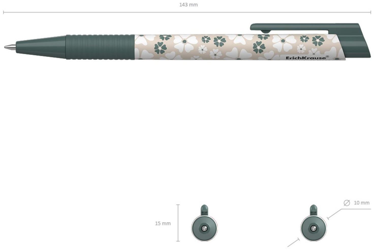 Ручка шариковая автом. ErichKrause Natural Life Matic&Grip, узел 0.7 мм, грип, черн. Синие