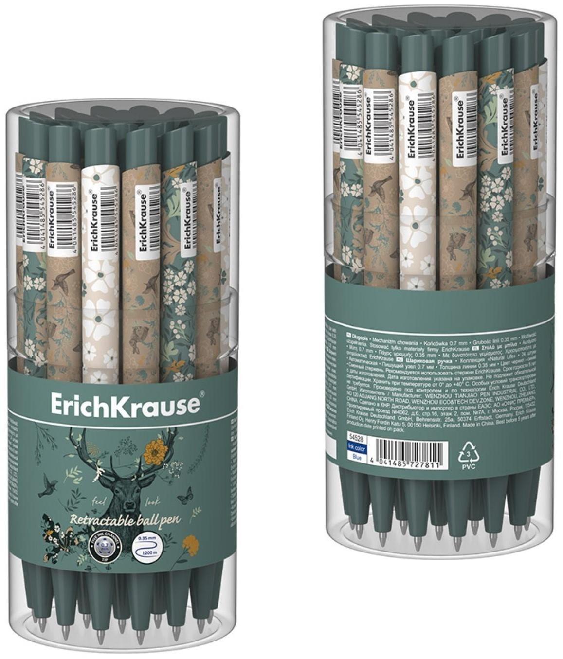 Ручка шариковая автом. ErichKrause Natural Life Matic&Grip, узел 0.7 мм, грип, черн. Синие