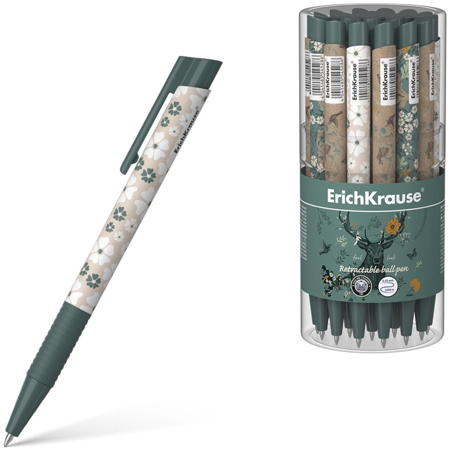 Ручка шариковая автом. ErichKrause Natural Life Matic&Grip, узел 0.7 мм, грип, черн. Синие