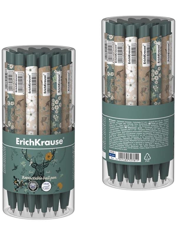 Ручка шариковая автом. ErichKrause Natural Life Matic&Grip, узел 0.7 мм, грип, черн. Синие