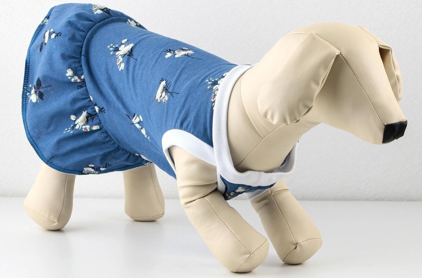 Платье для собак кулирка, XS (ДС 24, ОШ 32-36, ОГ 34-38), Синее