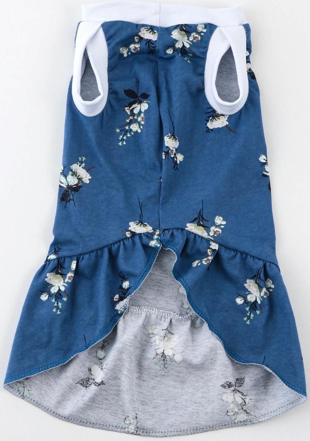 Платье для собак кулирка, XS (ДС 24, ОШ 32-36, ОГ 34-38), Синее